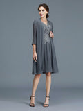 A-Line V-Neck Chiffon Sleeveless Applique Knee-Length Dress - Chloe Dress