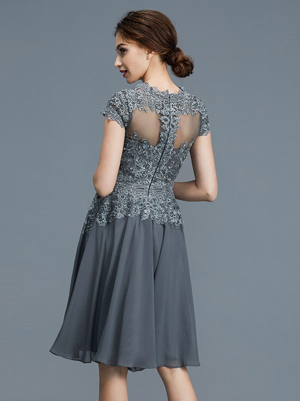 A-Line V-Neck Chiffon Sleeveless Applique Knee-Length Dress - Chloe Dress