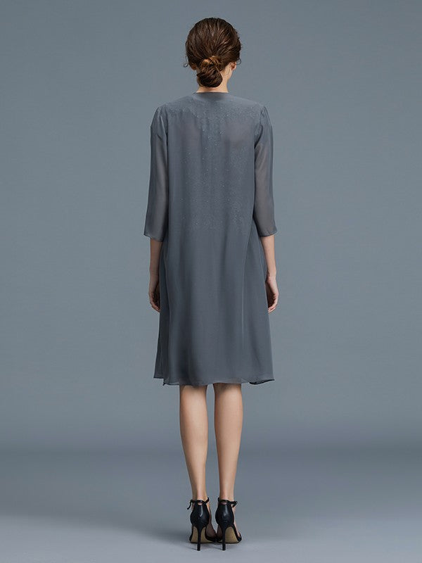 A-Line V-Neck Chiffon Sleeveless Applique Knee-Length Dress - Chloe Dress