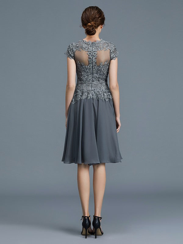 A-Line V-Neck Chiffon Sleeveless Applique Knee-Length Dress - Chloe Dress