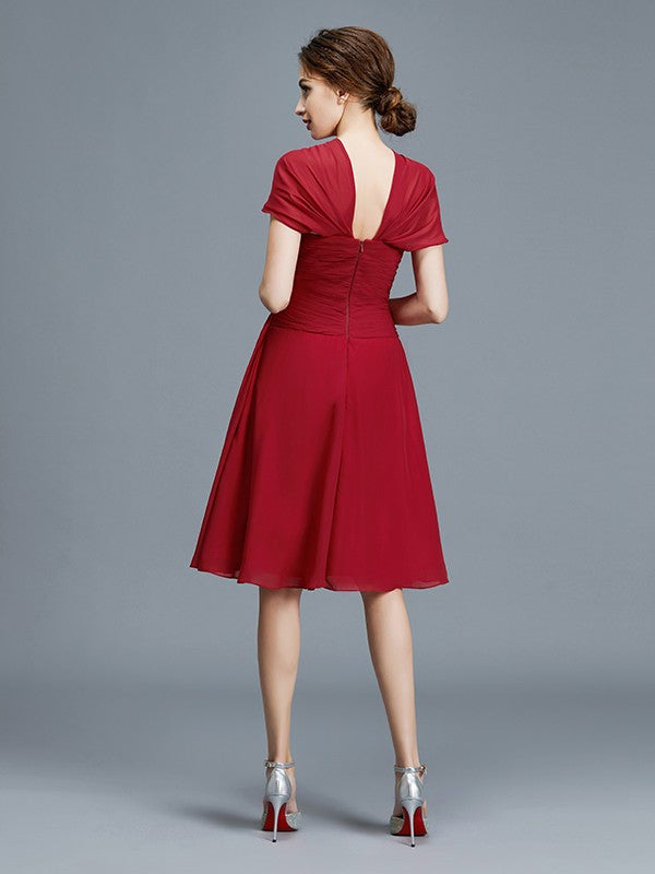 A-Line V-Neck Chiffon Sleeveless Ruffled Knee-Length Dress - Chloe Dress