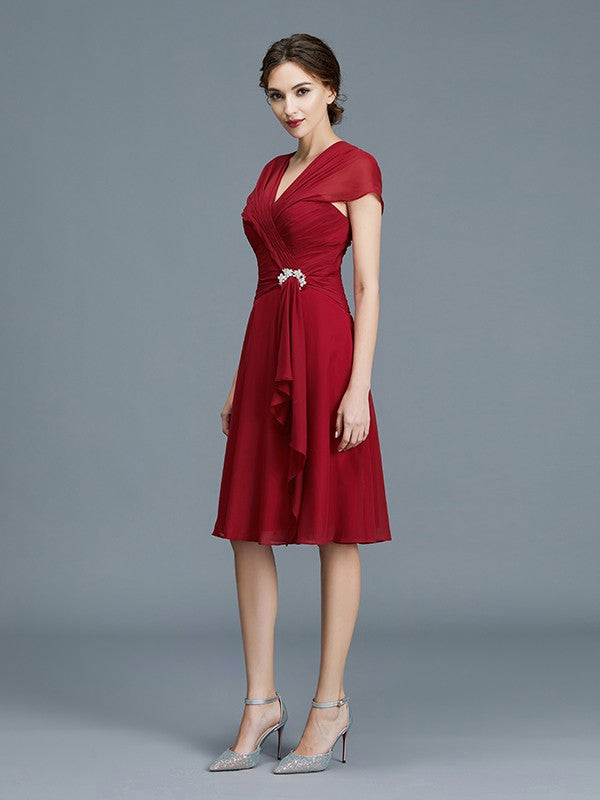 A-Line V-Neck Chiffon Sleeveless Ruffled Knee-Length Dress - Chloe Dress
