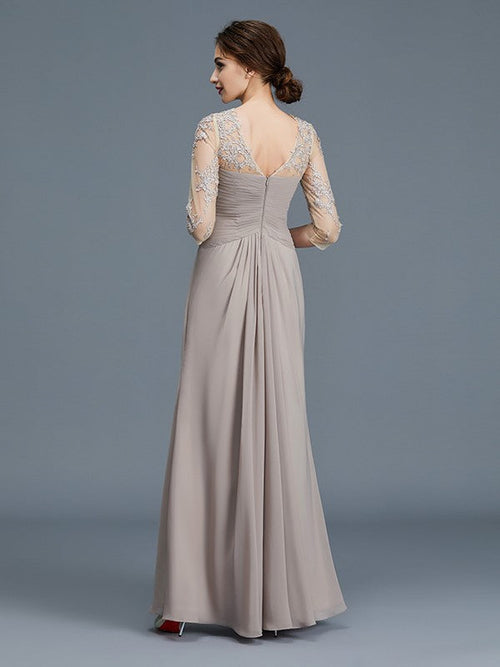 A-Line Chiffon Three-Quarter Sleeve Ruffled Floor-Length Dress - Chloe Dress