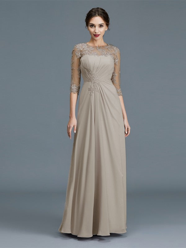 A-Line Chiffon Three-Quarter Sleeve Ruffled Floor-Length Dress - Chloe Dress
