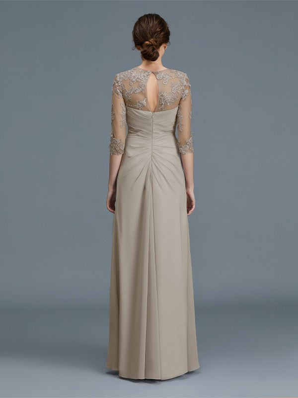 A-Line Chiffon Three-Quarter Sleeve Ruffled Floor-Length Dress - Chloe Dress