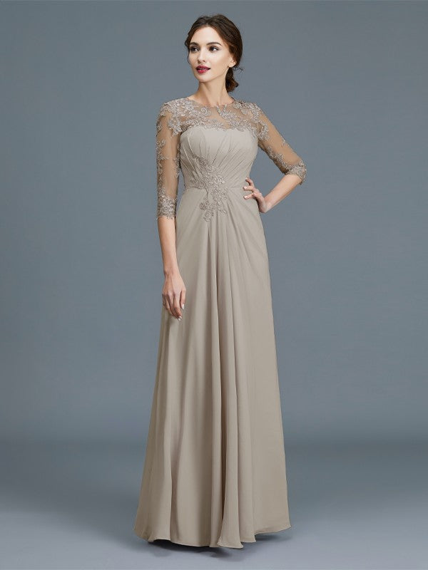 A-Line Chiffon Three-Quarter Sleeve Ruffled Floor-Length Dress - Chloe Dress