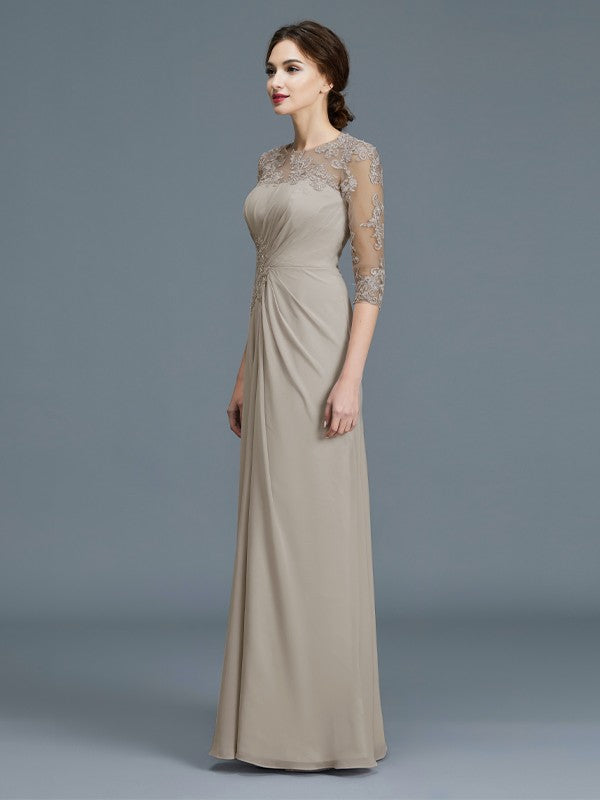 A-Line Chiffon Three-Quarter Sleeve Ruffled Floor-Length Dress - Chloe Dress