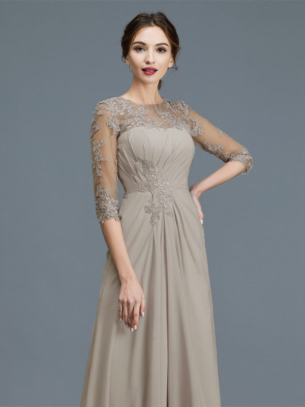 A-Line Chiffon Three-Quarter Sleeve Ruffled Floor-Length Dress - Chloe Dress