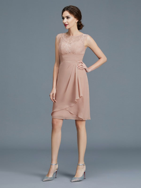 Sheath Chiffon Sleeveless Ruffled Knee-Length Dress - Chloe Dress