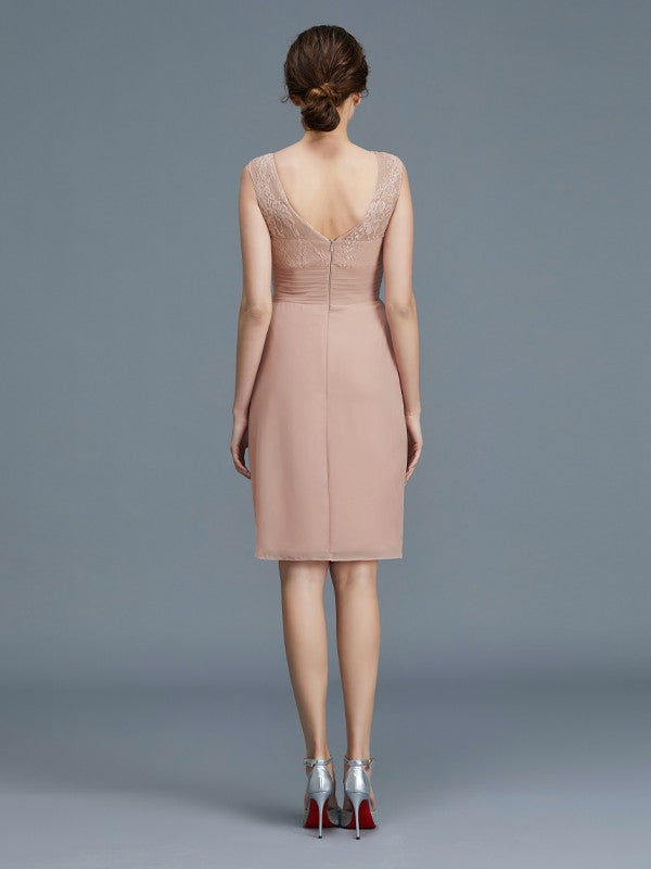 Sheath Chiffon Sleeveless Ruffled Knee-Length Dress - Chloe Dress