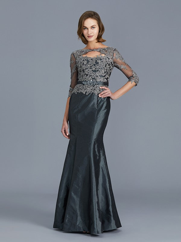 Mermaid Three-Quarter Sleeve Applique Floor-Length Dress - Chloe Dress