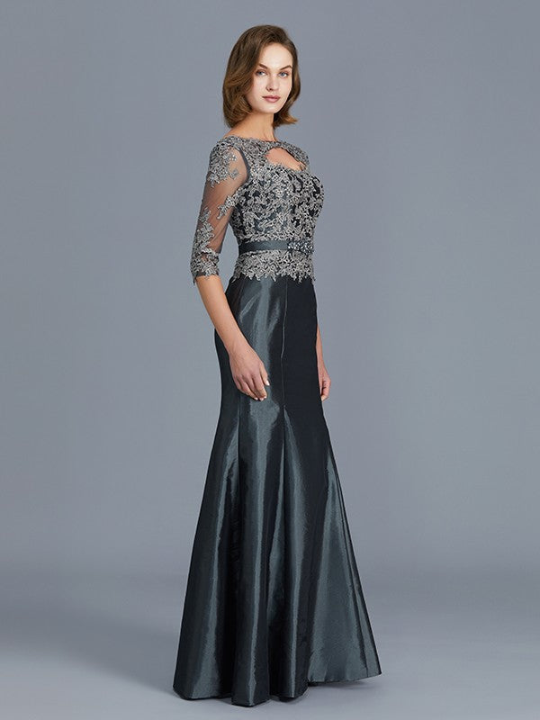 Mermaid Three-Quarter Sleeve Applique Floor-Length Dress - Chloe Dress