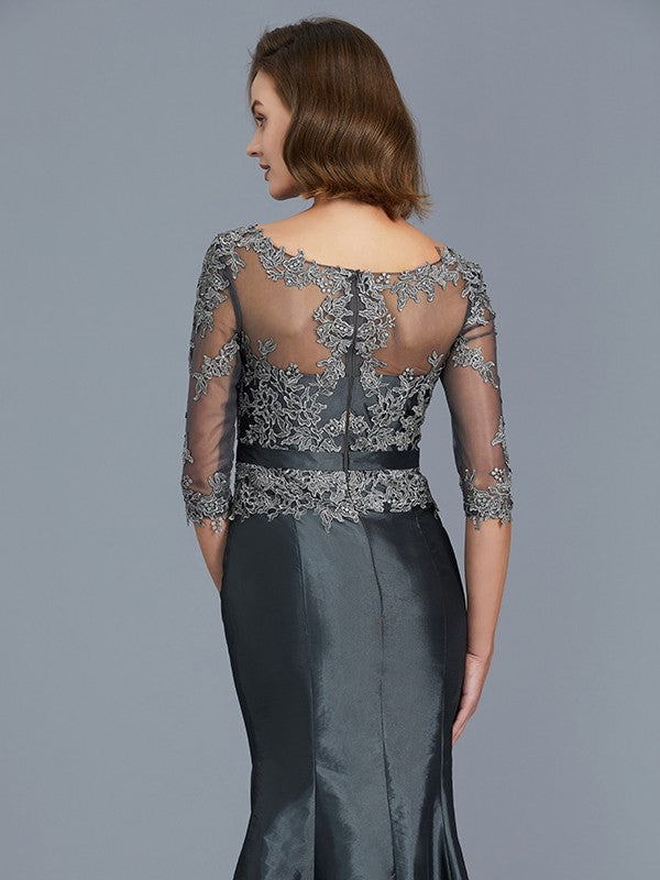 Mermaid Three-Quarter Sleeve Applique Floor-Length Dress - Chloe Dress