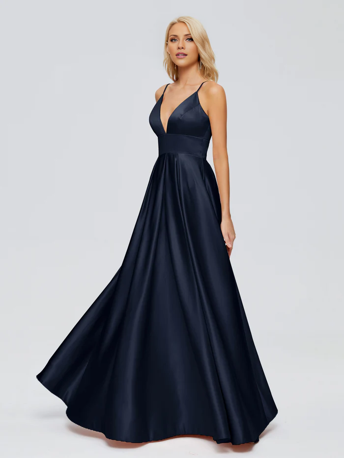 V-Neck Satin Floor-Length Wedding Dress - Chloe Dress