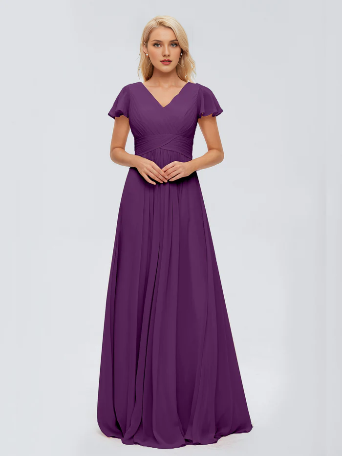 A-Line V-Neck Chiffon Floor-Length Wedding Dress - Chloe Dress