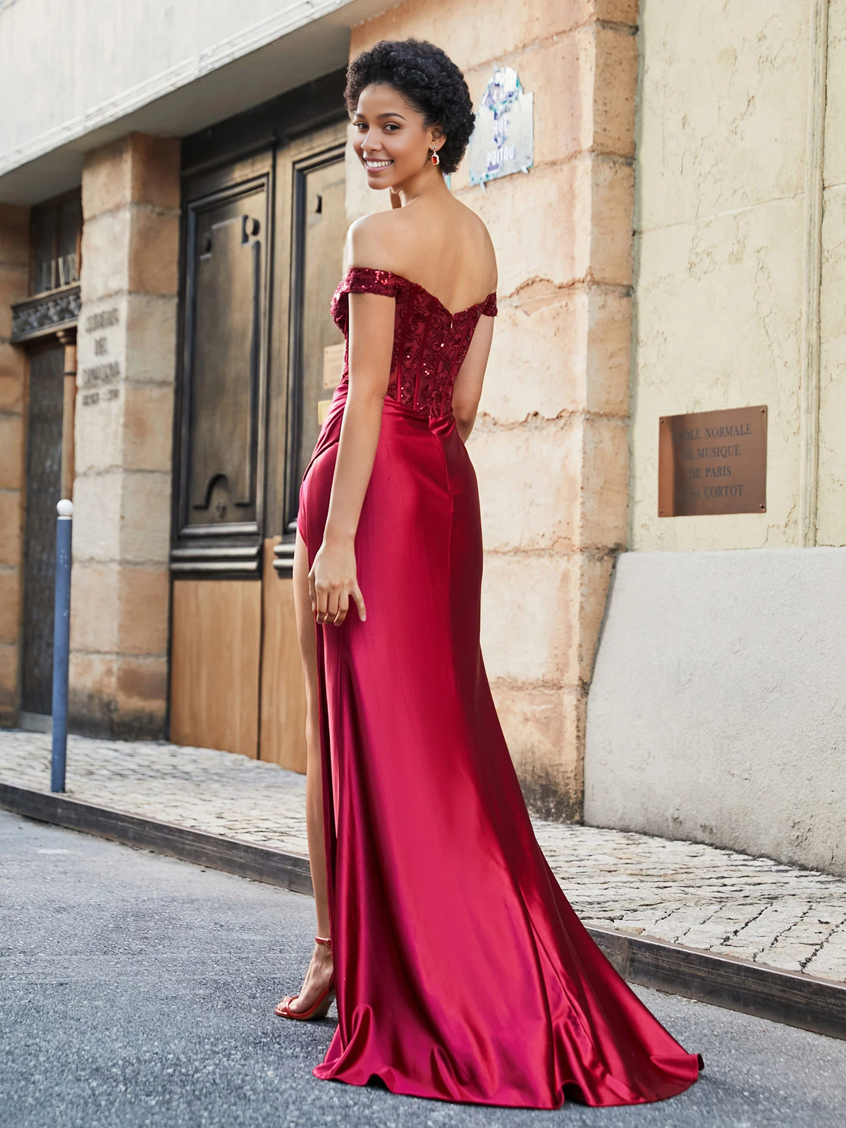 Satin Lace-Up Back Prom Dress - Chloe Dress