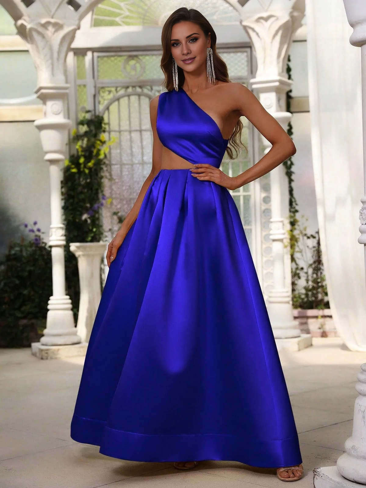 One-Shoulder Satin Floor-Length Formal Dress - Chloe Dress