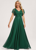 A-Line V-Neck Mesh Ruffled Floor-Length Wedding Dress - Chloe Dress