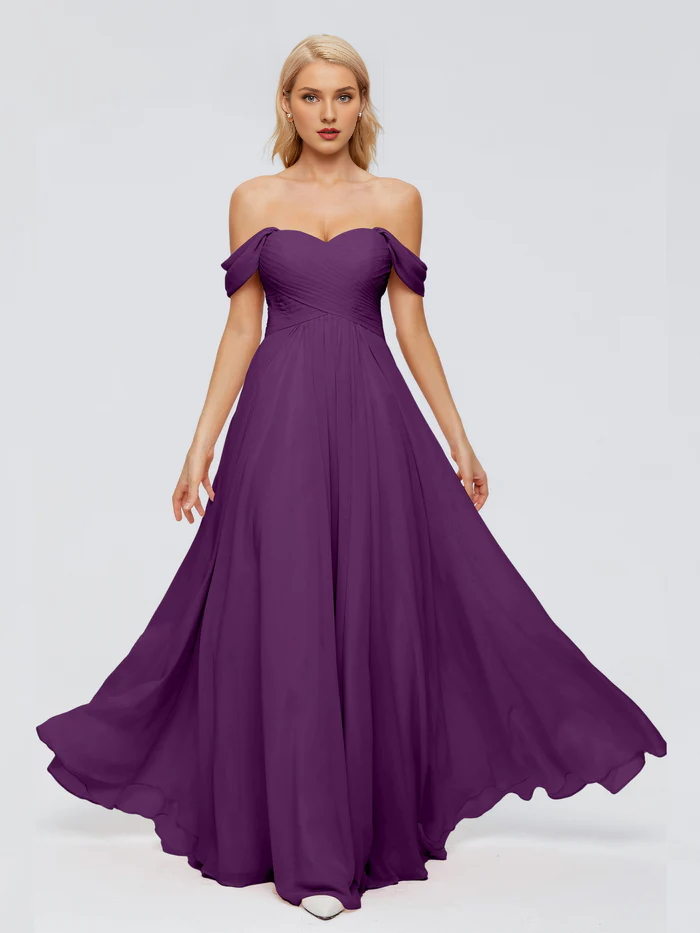 Off-Shoulder Chiffon Floor-Length Wedding Dress - Chloe Dress