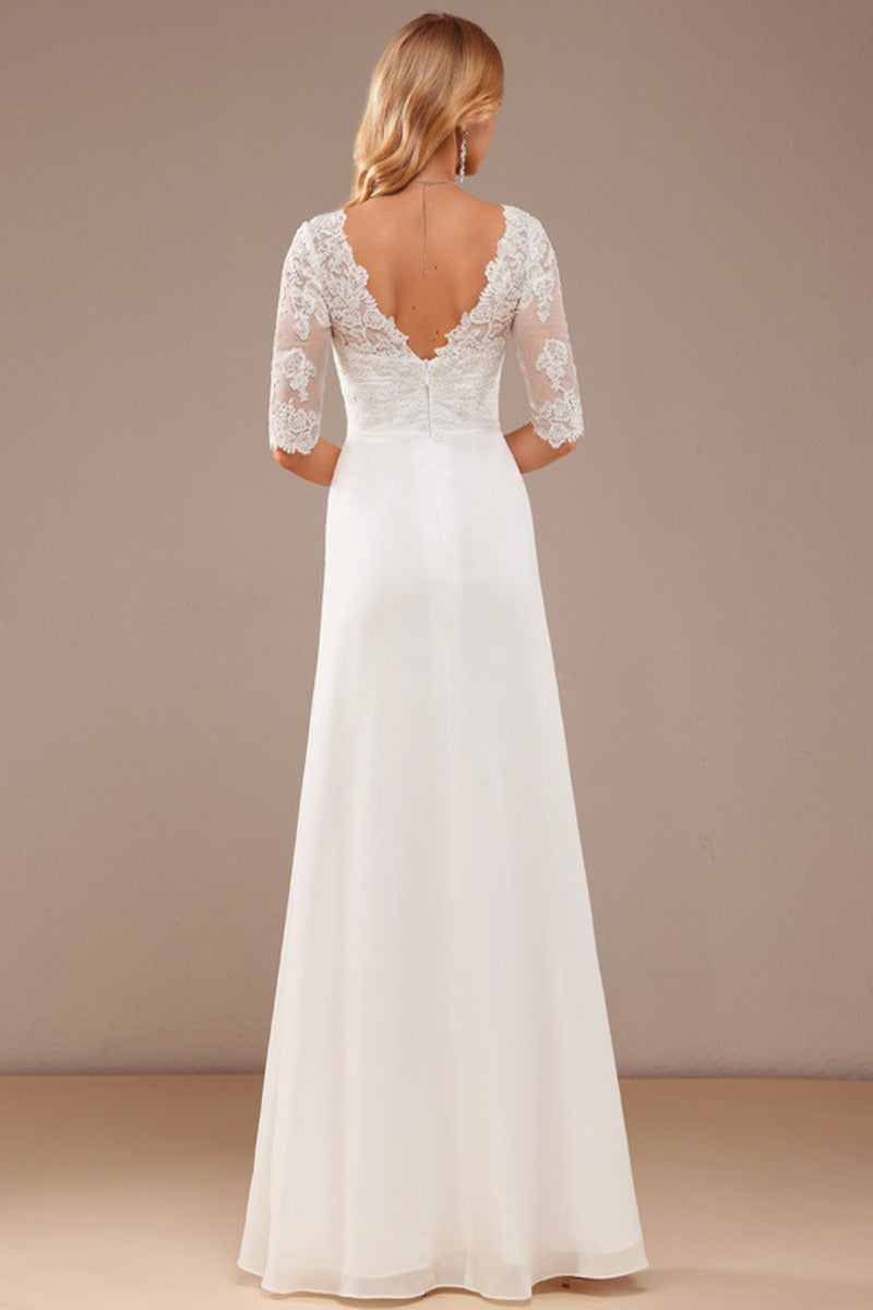 A-Line V-Neck Chiffon Asymmetric Wedding Dress - Chloe Dress
