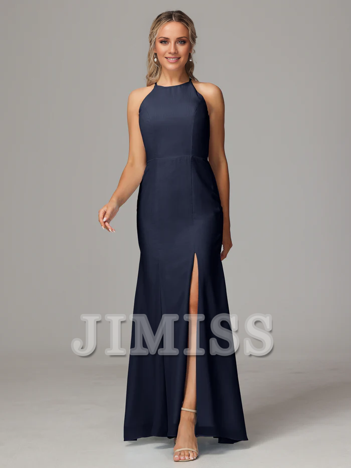 Chiffon Backless High Slit Wedding Dress - Chloe Dress