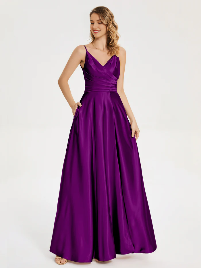 V-Neck Satin High Slit Wedding Dress - Chloe Dress