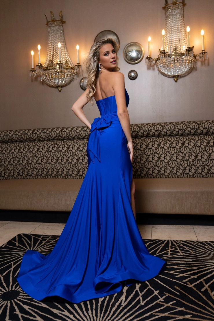 A-Line Off-Shoulder Satin Sleeveless High Slit Floor-Length Evening Gown - Chloe Dress