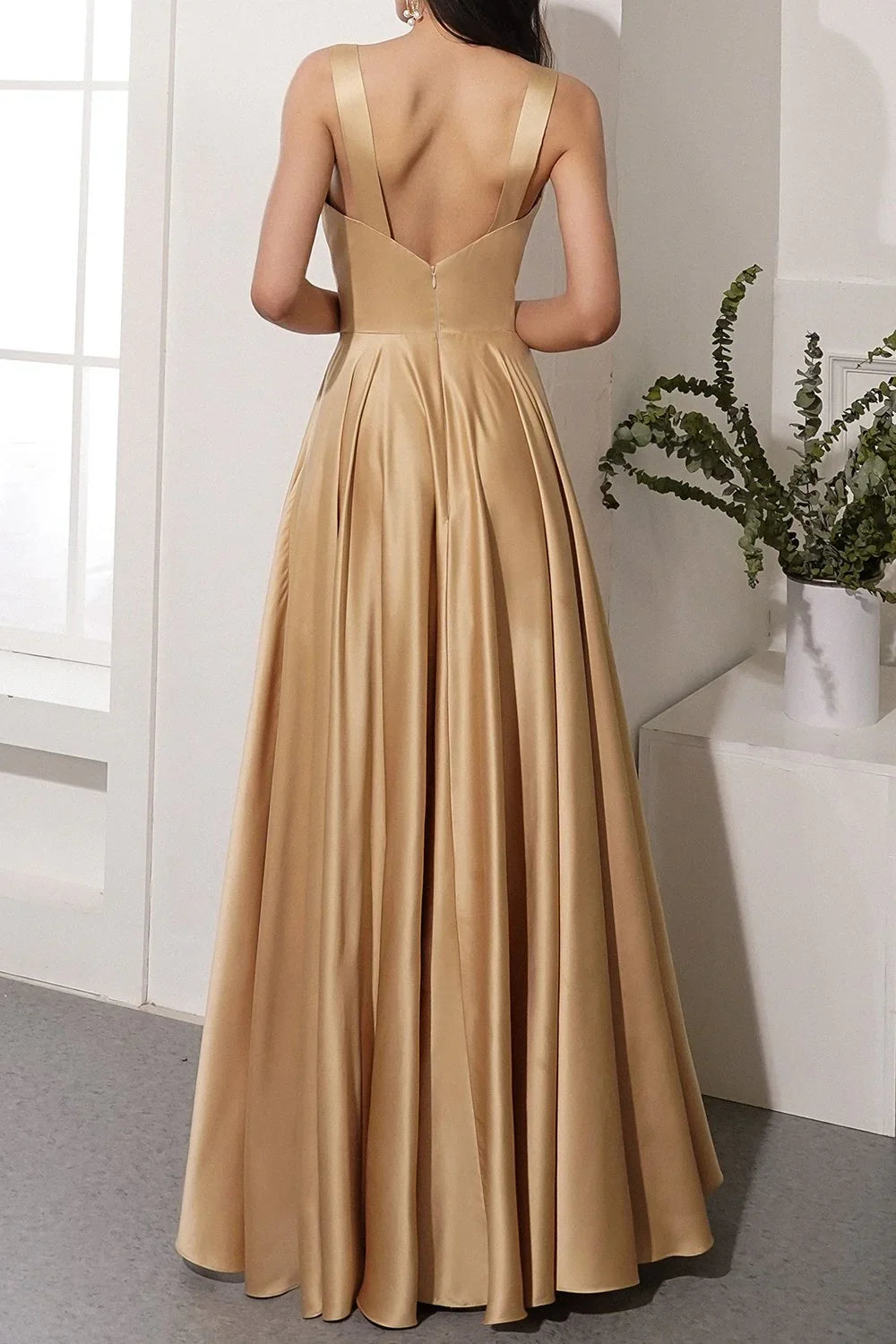 Off-Shoulder Satin Backless High Slit Floor-Length Prom Dress - Chloe Dress