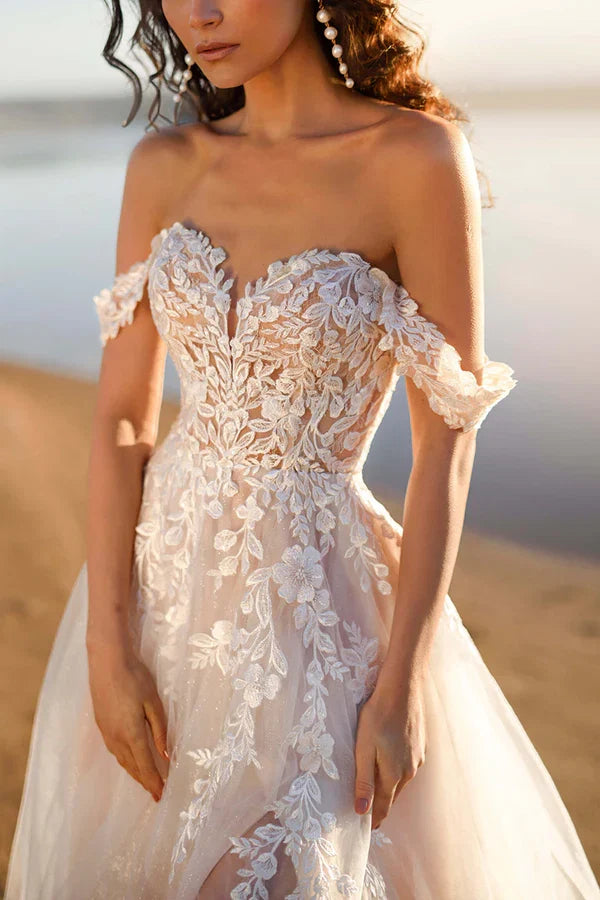 Princess Lace Applique Wedding Dress - Chloe Dress
