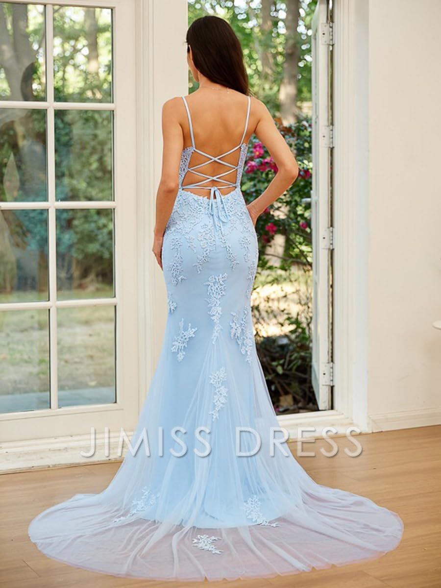 Mermaid Chiffon Lace-Up Back Applique Evening Dress - Chloe Dress