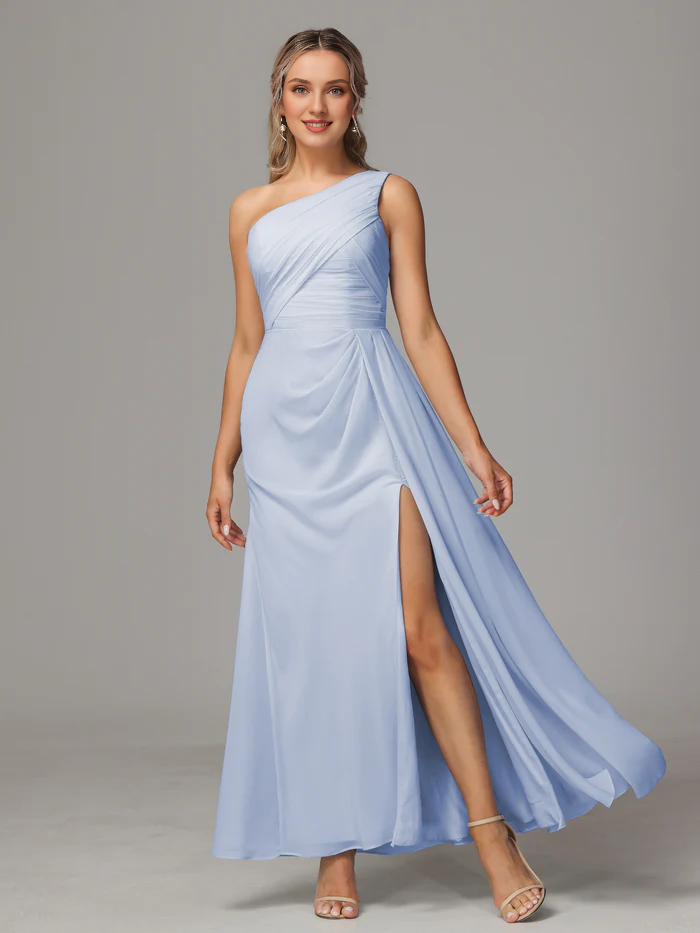 One-Shoulder Chiffon Floor-Length Wedding Dress - Chloe Dress