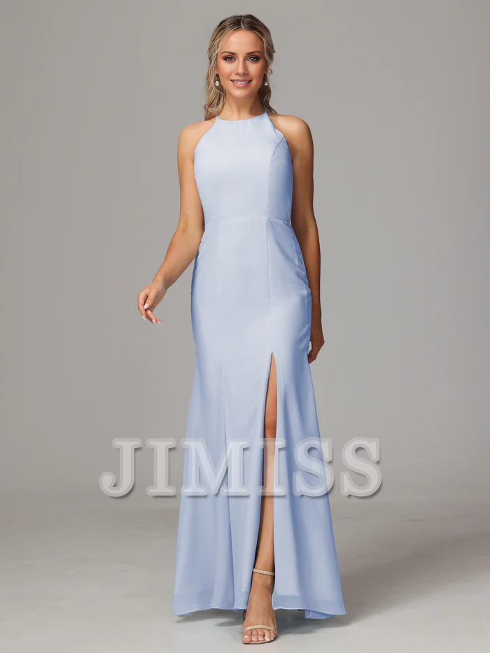 Chiffon Backless High Slit Wedding Dress - Chloe Dress