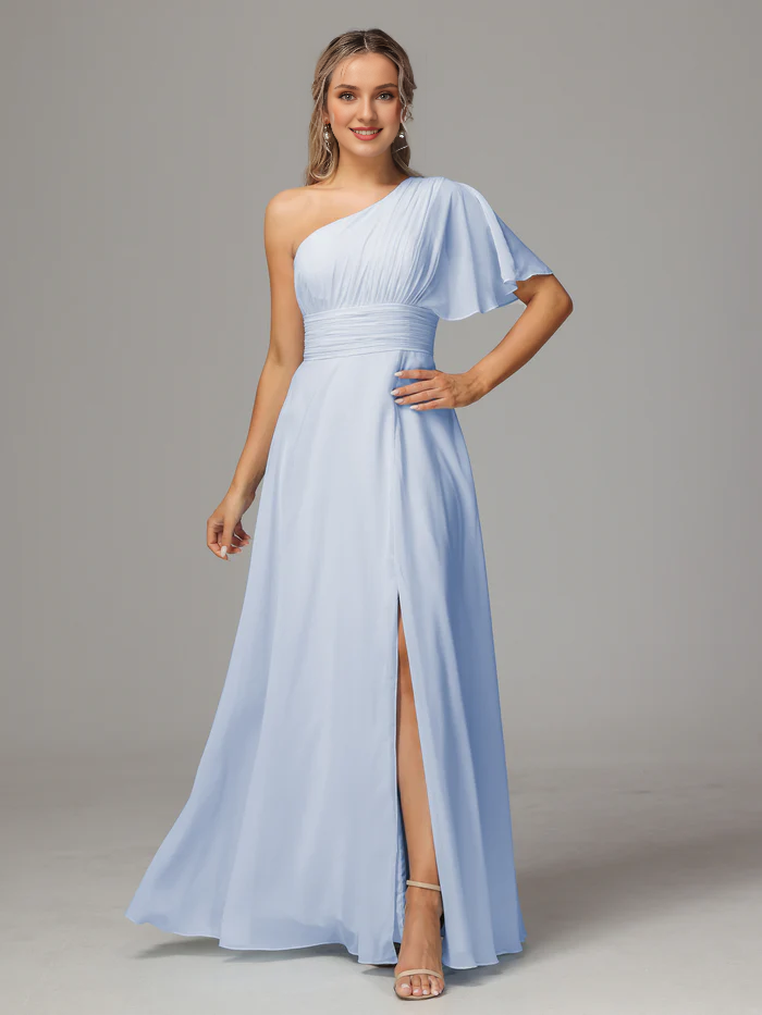 Chiffon High Slit Wedding Dress - Chloe Dress