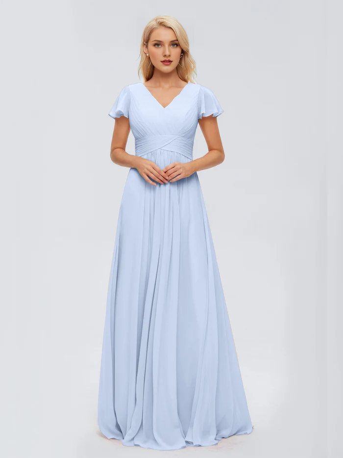 A-Line V-Neck Chiffon Floor-Length Wedding Dress - Chloe Dress