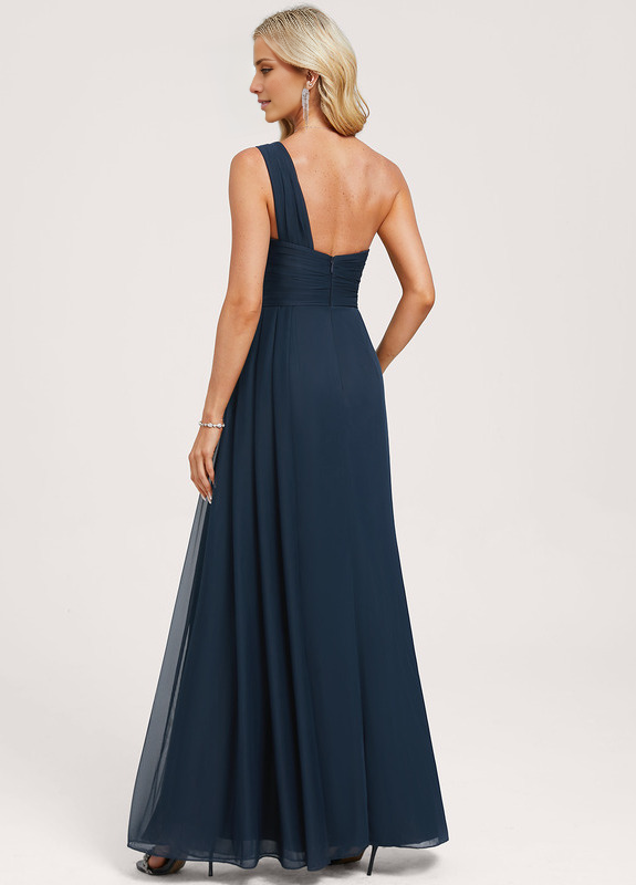 A-Line One-Shoulder Mesh Ruffled Floor-Length Wedding Dress - Chloe Dress