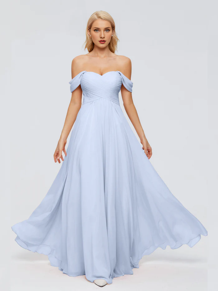 Off-Shoulder Chiffon Floor-Length Wedding Dress - Chloe Dress
