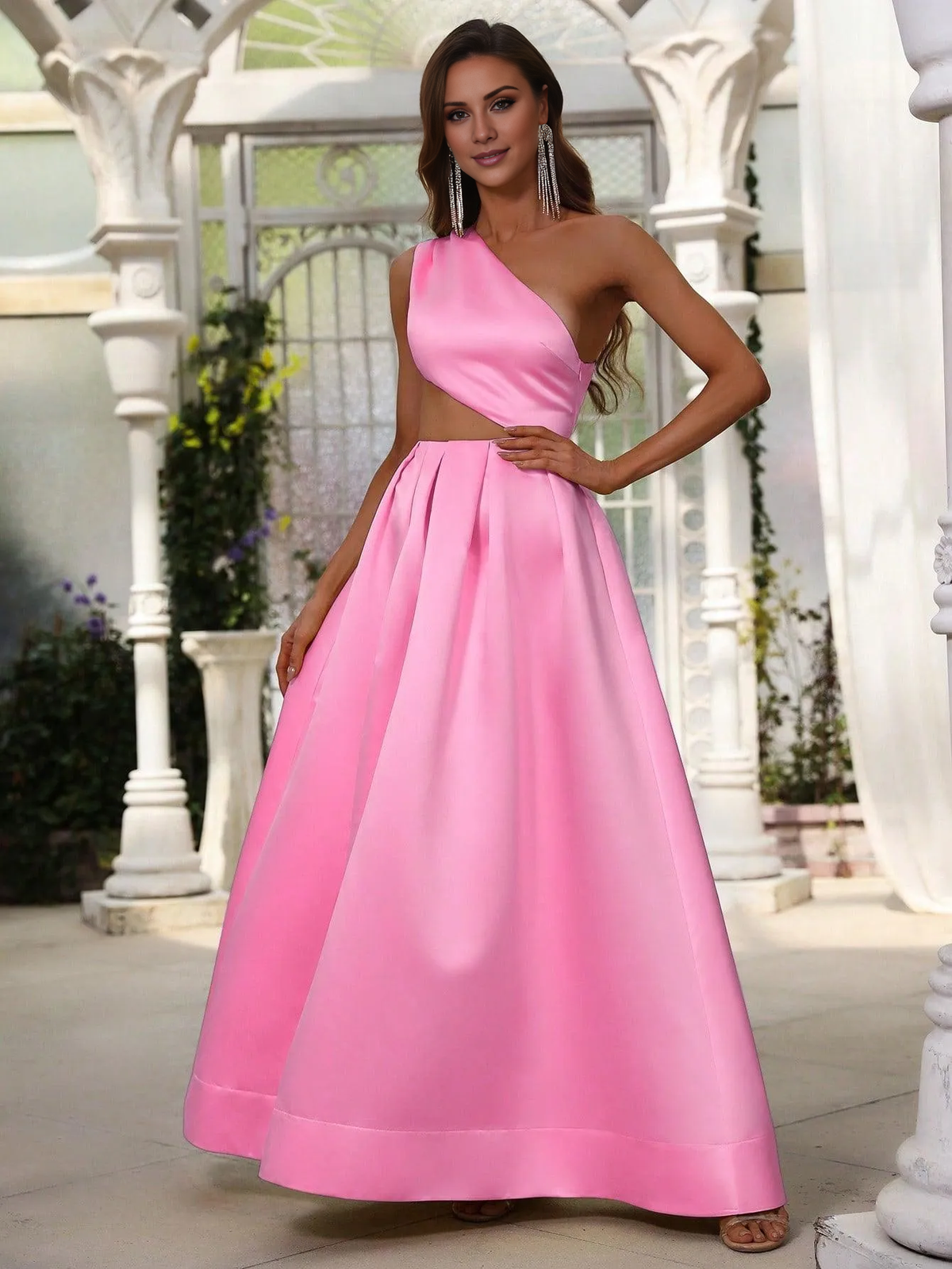 One-Shoulder Satin Floor-Length Formal Dress - Chloe Dress