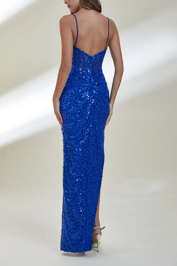 Sweetheart Sequin High Slit Evening Dress - Chloe Dress