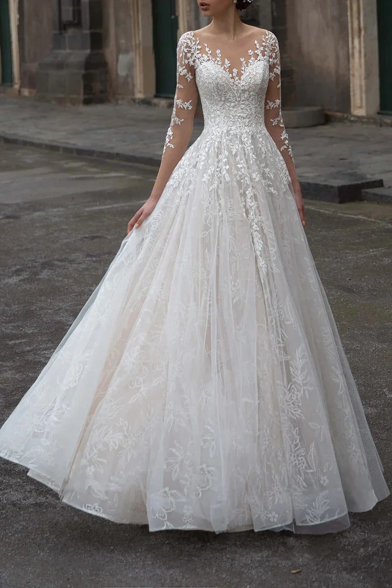 A-Line Lace Long Sleeve Wedding Dress - Chloe Dress