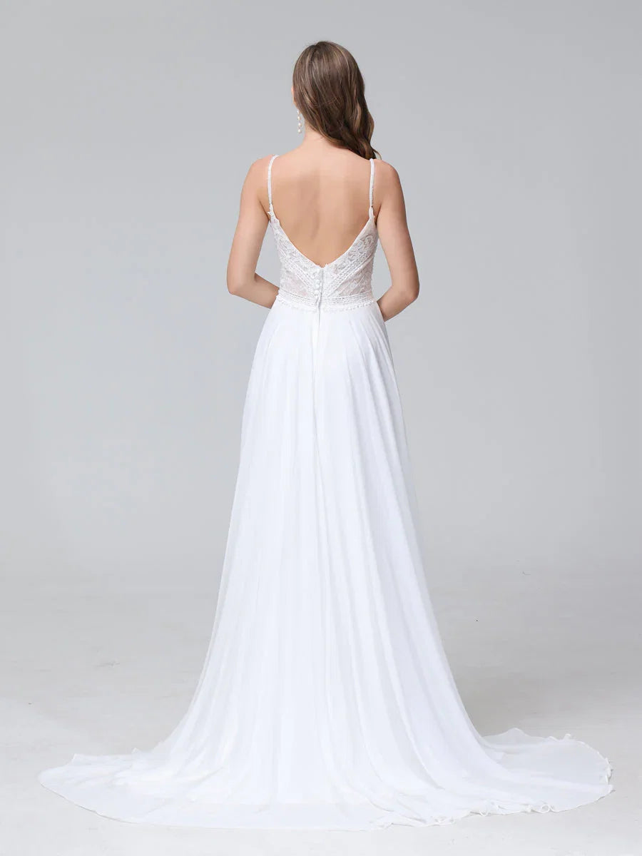 A-Line V-Neck Chiffon Sleeveless Wedding Dress - Chloe Dress