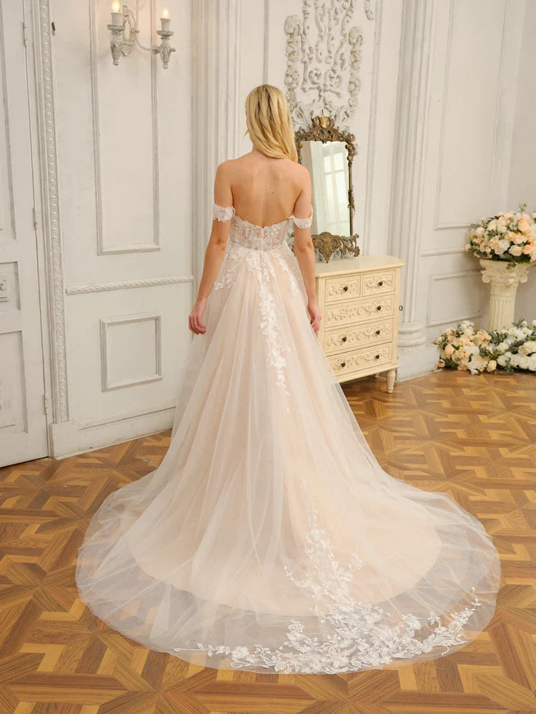 A-Line Sleeveless High Slit Wedding Dress - Chloe Dress