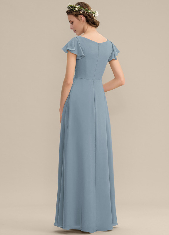 A-Line V-Neck Chiffon Ruffled Floor-Length Wedding Dress - Chloe Dress