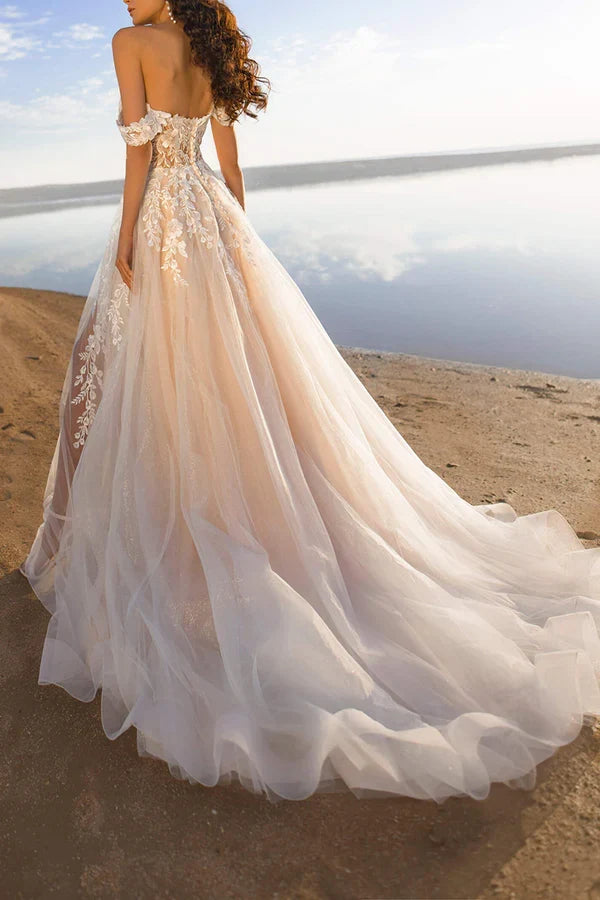 Princess Lace Applique Wedding Dress - Chloe Dress