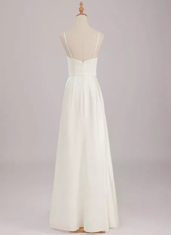 A-Line Cowl Neck Satin Ruffled Floor-Length Wedding Dress - Chloe Dress