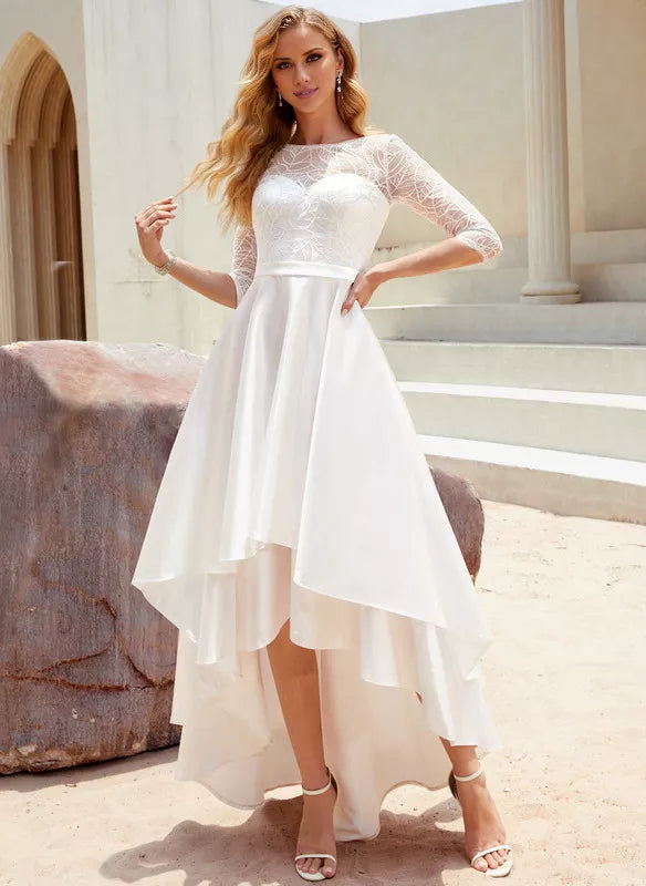 A-Line Satin Asymmetric Wedding Dress - Chloe Dress