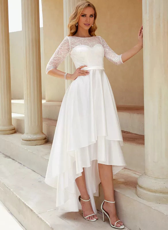 A-Line Satin Asymmetric Wedding Dress - Chloe Dress