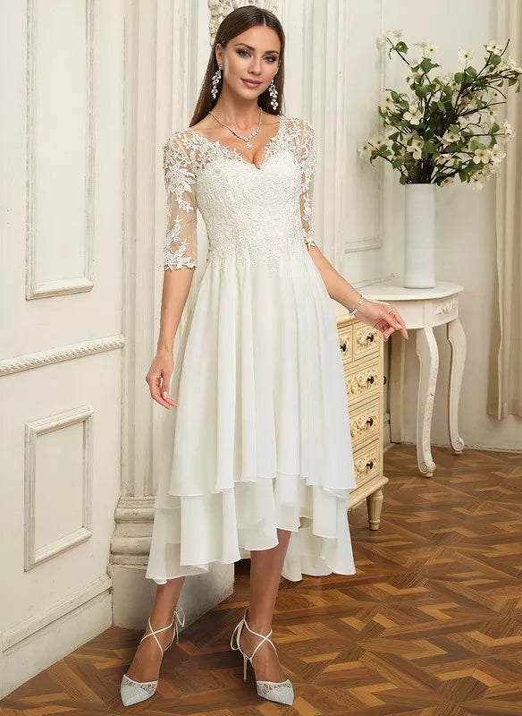 A-Line V-Neck Chiffon Ruffled Wedding Dress - Chloe Dress