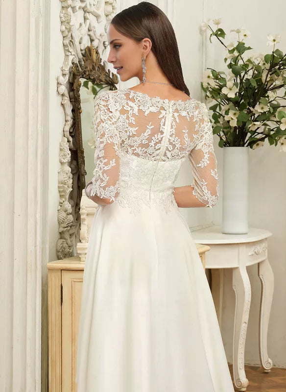 A-Line V-Neck Chiffon Ruffled Wedding Dress - Chloe Dress