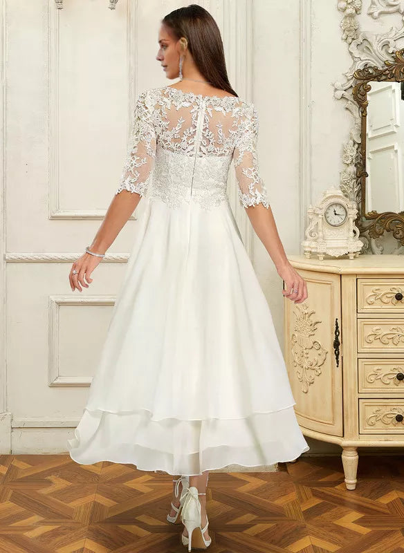 A-Line V-Neck Chiffon Ruffled Wedding Dress - Chloe Dress