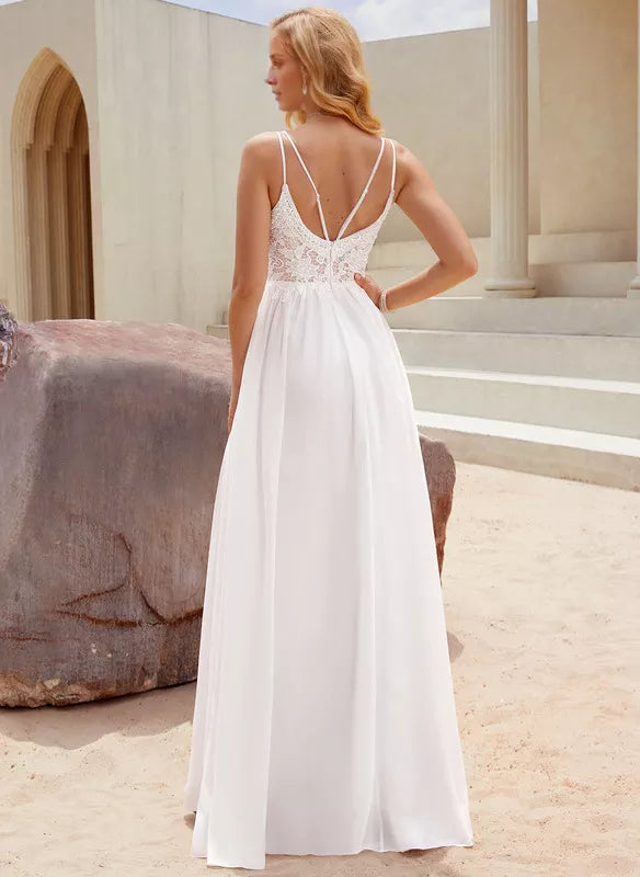 A-Line V-Neck Chiffon Floor-Length Wedding Dress - Chloe Dress